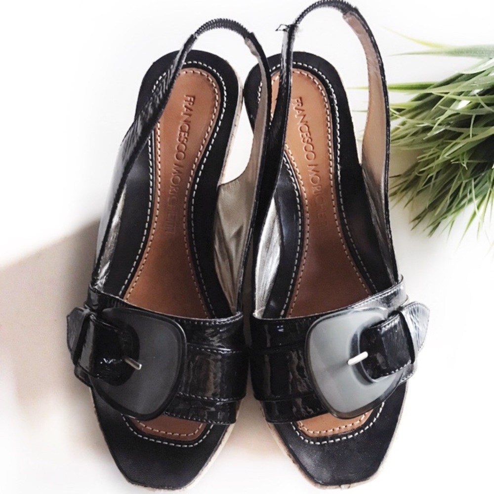 FRANCESCO MORICHETTI BLACK BUCKLE WEDGE